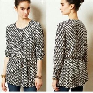 Maeve By Anthropologie Selva Bird Print Tunic, Drop waist Black/Tan, Size XS